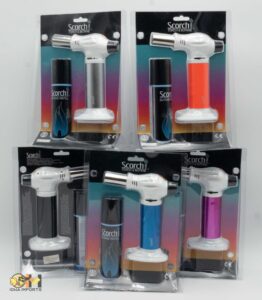 51572-B/Scorch Torch White Table Torch butane combo/asst. colors Neon base/7"/single pk